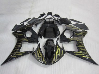 Buy 2003-2004 Glossy Black Gold Flame Yamaha YZF R6 Motorcycle Fairings UK