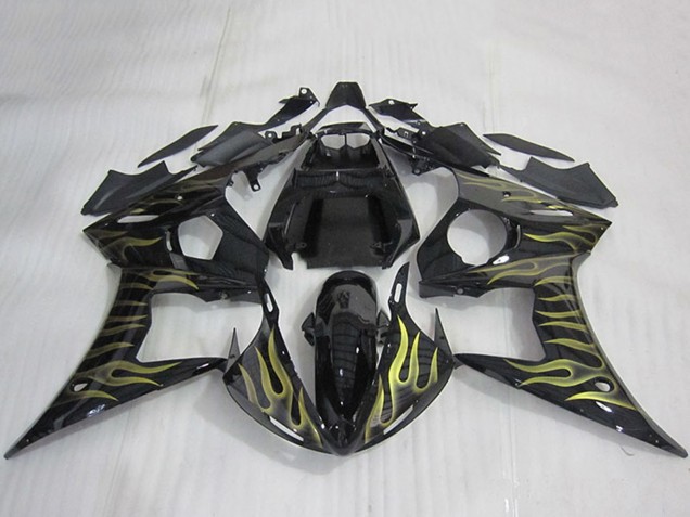 2003-2004 Glossy Black Gold Flame Yamaha YZF R6 Motorcycle Fairings UK