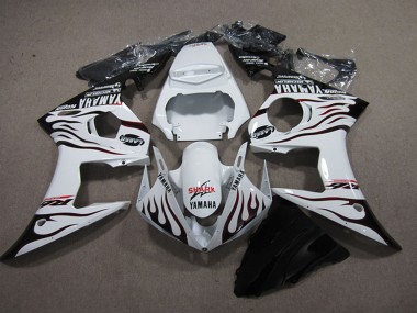 Buy 2003-2004 White Glossy Black Flame Shark Yamaha YZF R6 Motorcycle Fairings UK