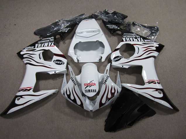 2003-2004 White Glossy Black Flame Shark Yamaha YZF R6 Motorcycle Fairings UK