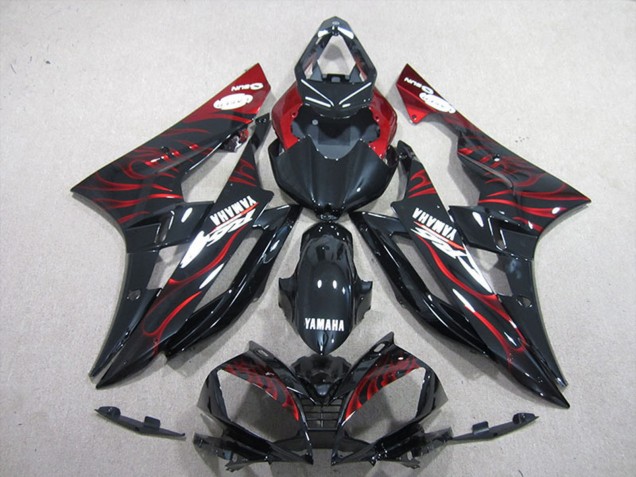 2006-2007 Glossy Black Red Flame Yamaha YZF R6 Motorcycle Fairings UK