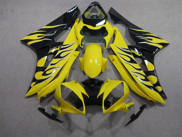2006-2007 Yellow Black Flame Yamaha YZF R6 Motorcycle Fairings UK