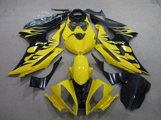 2008-2016 Yellow Glossy Black Flame Yamaha YZF R6 Motorcycle Fairings UK