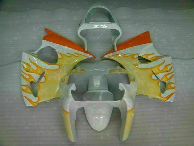 Buy 2000-2002 White Yellow Flame Kawasaki ZX6R Bike Fairings UK Buy 2000-2002 White Yellow Flame Kawasaki ZX6R Bike Fairings UK