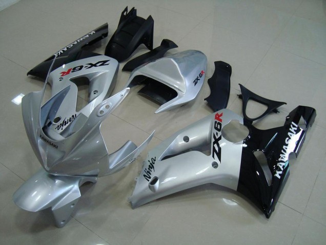 Buy 2003-2004 Silver Black Kawasaki ZX6R Motorcycle Fairing Kit UK Buy 2003-2004 Silver Black Kawasaki ZX6R Motorcycle Fairing Kit UK