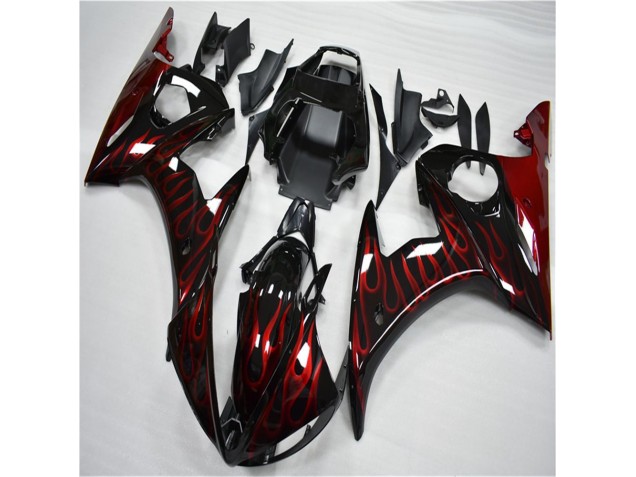 Buy 2003-2005 Black Red Flame Yamaha YZF R6 Motorcycle Fairing UK