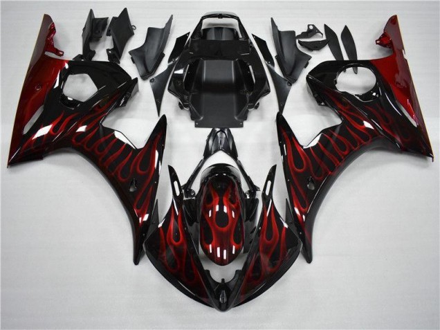 Buy 2003-2005 Black Red Flame Yamaha YZF R6 Motorcycle Fairing UK