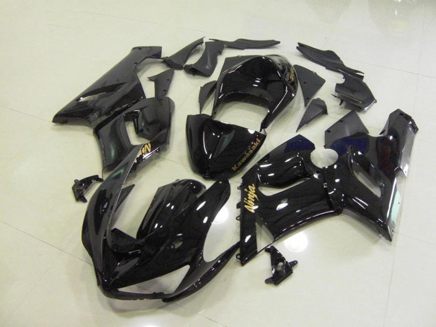 Buy 2005-2006 Glossy Black Gold Decals Kawasaki ZX6R Motorcycle Fairings Kits UK Buy 2005-2006 Glossy Black Gold Decals Kawasaki ZX6R Motorcycle Fairings Kits UK