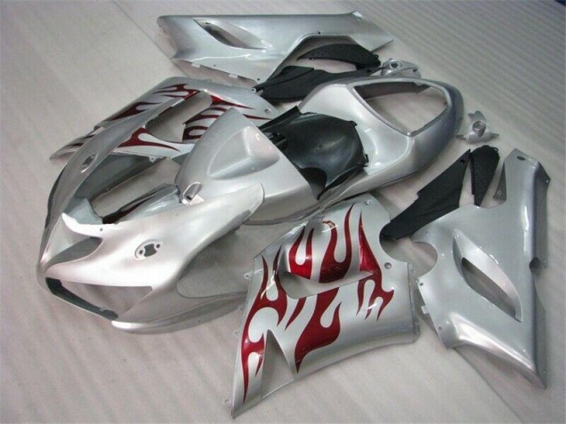 Buy 2005-2006 Silver Red Flames Kawasaki ZX6R Motorcycle Fairings UK Buy 2005-2006 Silver Red Flames Kawasaki ZX6R Motorcycle Fairings UK