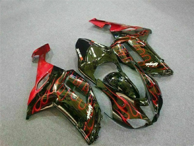 Buy 2007-2008 Black Red Flame Kawasaki ZX6R Motor Bike Fairings UK Buy 2007-2008 Black Red Flame Kawasaki ZX6R Motor Bike Fairings UK