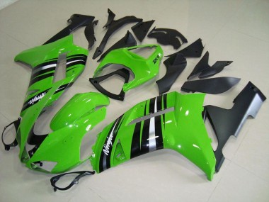 Buy 2007-2008 Green and Silver Stripe Kawasaki ZX6R Motorcycle Fairings Kits UK