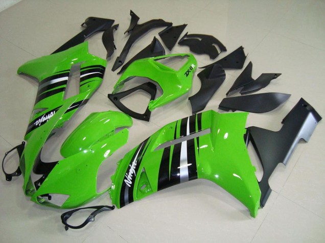 Buy 2007-2008 Green and Silver Stripe Kawasaki ZX6R Motorcycle Fairings Kits UK Buy 2007-2008 Green and Silver Stripe Kawasaki ZX6R Motorcycle Fairings Kits UK