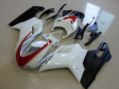 Buy 2007-2014 Matte Black White with Red Stripe Ducati 848 1098 1198 Bike Fairings UK