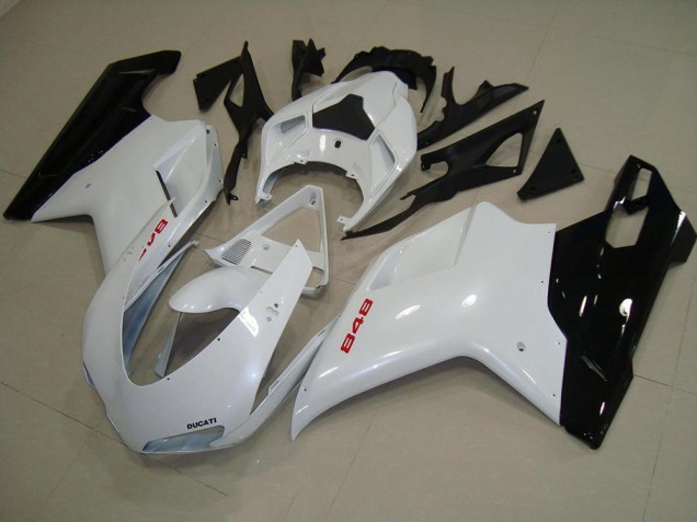 Buy 2007-2014 Pearl White Black Ducati 848 1098 1198 Motorcycle Fairing Kits UK