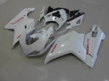 Buy 2007-2014 Pearl White with Red Decals Ducati 848 1098 1198 Motorcyle Fairings UK
