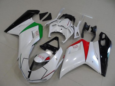 Buy 2007-2014 Peral White with Italy Flag Ducati 848 1098 1198 Motorcycle Fairings Kit UK
