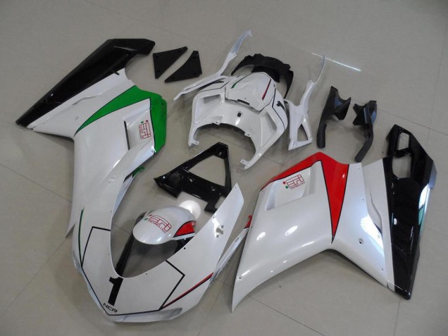 Buy 2007-2014 Peral White with Italy Flag Ducati 848 1098 1198 Motorcycle Fairings Kit UK