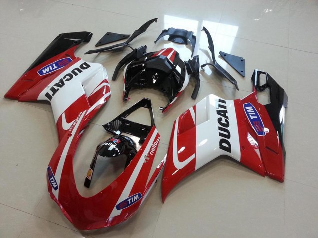 Buy 2007-2014 Red White Ducati 848 1098 1198 Motorcycle Fairing Kit UK