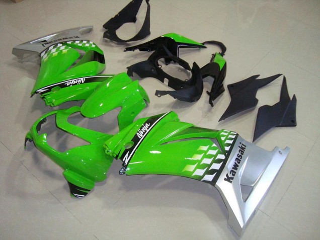 Buy 2008-2012 Green Silver Kawasaki ZX250R Motorcycle Fairings Kit UK