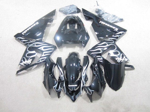 Buy 2003-2005 Black White Flame Kawasaki ZX10R Motorcycle Fairings UK Buy 2003-2005 Black White Flame Kawasaki ZX10R Motorcycle Fairings UK