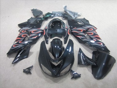 Buy 2006-2007 Black White Red Flame Kawasaki ZX10R Motorbike Fairing UK