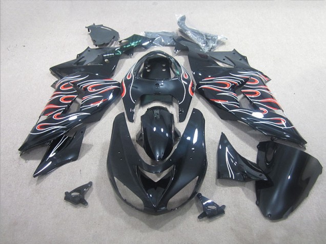 Buy 2006-2007 Black White Red Flame Kawasaki ZX10R Motorbike Fairing UK