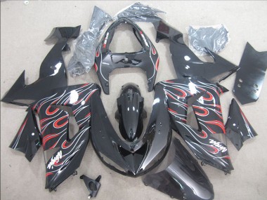 Buy 2006-2007 Black Red White Flame Ninja Kawasaki ZX10R Bike Fairings UK