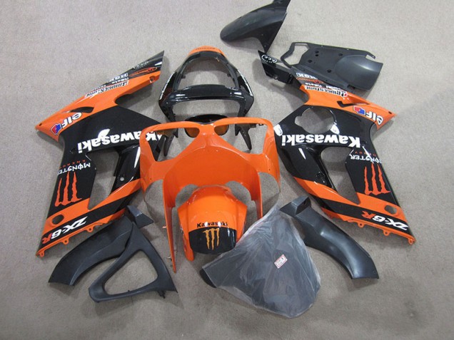 Buy 2003-2004 Black Orange Monster Kawasaki ZX6R Motorbike Fairings UK Buy 2003-2004 Black Orange Monster Kawasaki ZX6R Motorbike Fairings UK
