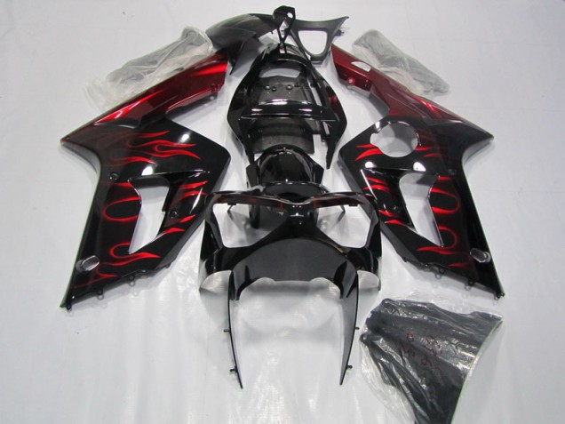 Buy 2003-2004 Black Red Flame Kawasaki ZX6R Motorcycle Fairing UK Buy 2003-2004 Black Red Flame Kawasaki ZX6R Motorcycle Fairing UK