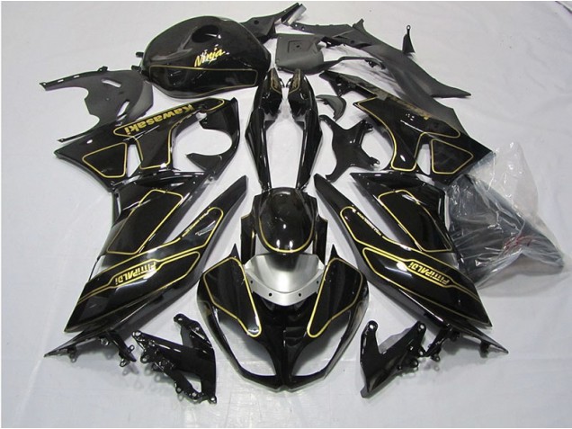 Buy 2009-2012 Black Gold Kawasaki ZX6R Motorcycle Fairings Kit UK Buy 2009-2012 Black Gold Kawasaki ZX6R Motorcycle Fairings Kit UK