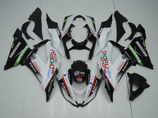 Buy 2013-2018 Black White Rapid Hager Kawasaki ZX6R Motorbike Fairing UK Buy 2013-2018 Black White Rapid Hager Kawasaki ZX6R Motorbike Fairing UK