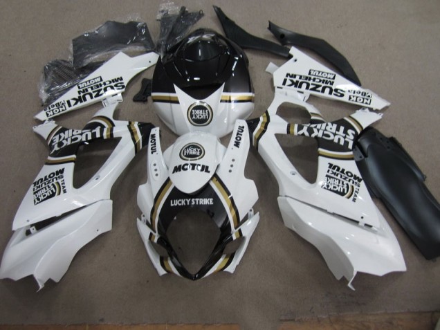 Buy 2007-2008 White Lucky Strike Black Motul Suzuki GSXR1000 Motorcycle Replacement Fairings UK Buy 2007-2008 White Lucky Strike Black Motul Suzuki GSXR1000 Motorcycle Replacement Fairings UK