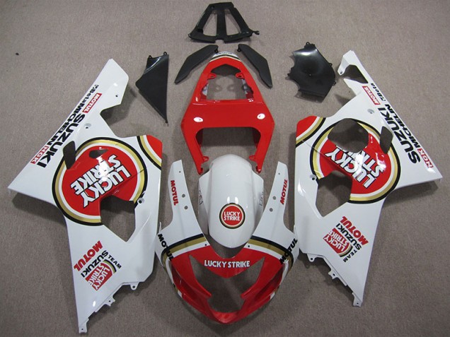 Buy 2004-2005 Red White Lucky Strike Motul Suzuki GSXR600 Motorcycle Replacement Fairings UK Buy 2004-2005 Red White Lucky Strike Motul Suzuki GSXR600 Motorcycle Replacement Fairings UK