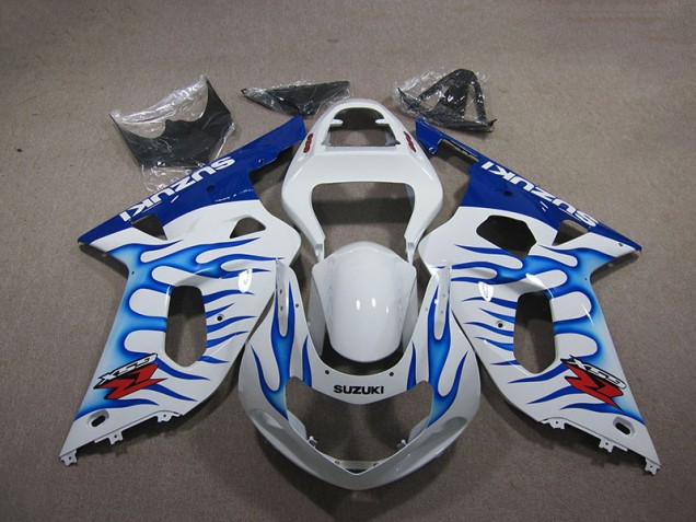 Buy 2001-2003 White Blue Flame Suzuki GSXR750 Motorbike Fairings UK Buy 2001-2003 White Blue Flame Suzuki GSXR750 Motorbike Fairings UK